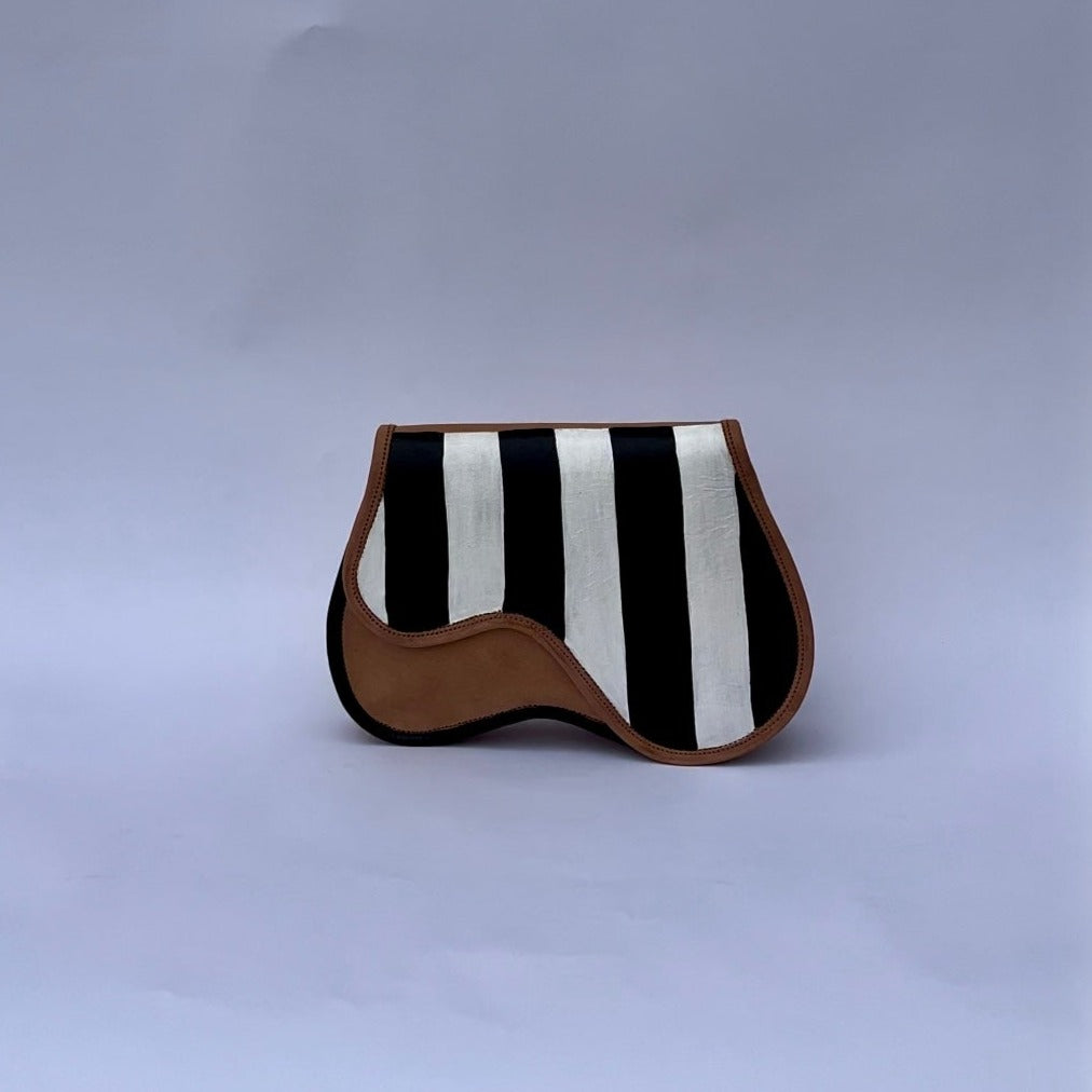 Black and white striped handbag purse with matching coin purse