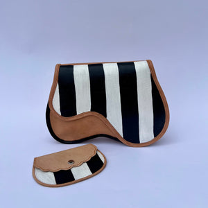 Black and white striped handbag purse with matching coin purse